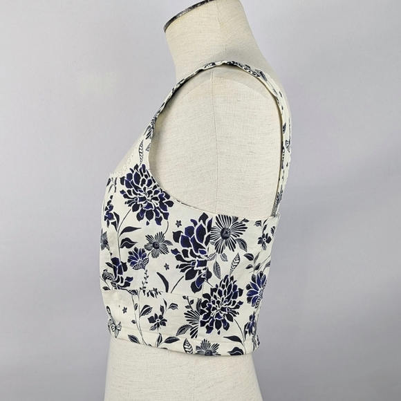 Avec Les Filles Corset Top Cropped Square Neck Sleeveless Floral Natural M NWT - Picture 9 of 16